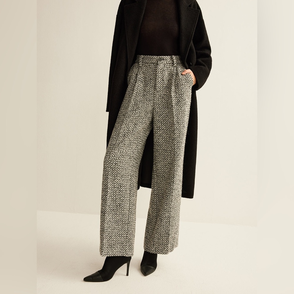 Commense Wool-Blend Tweed Pants in Grey size Large. New with tag